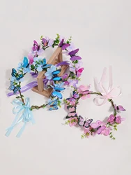 Forest style flower wreath headwear simulation super immortal wedding flower children wearing headbands, travel photos, children