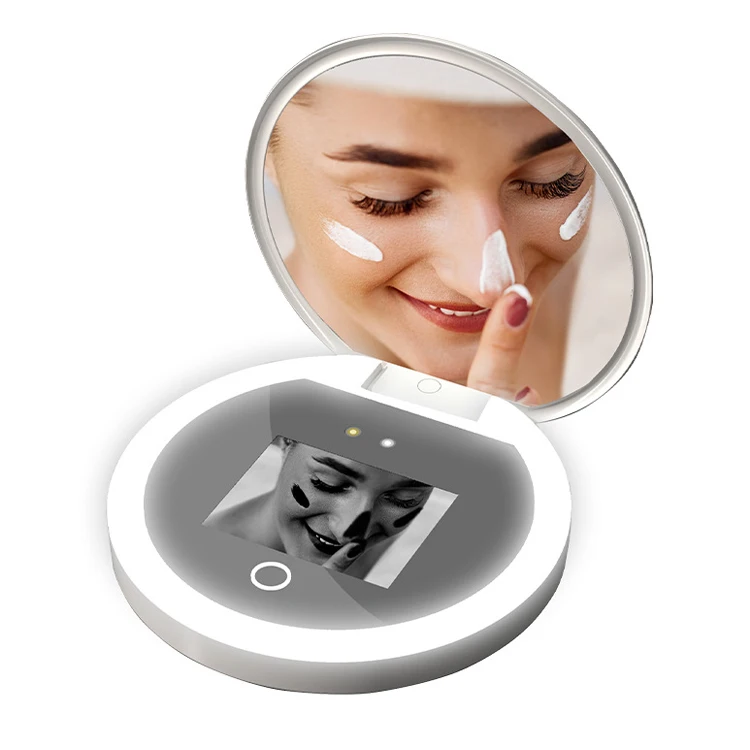 Miroir de beauté UV LED intelligent – Analyseur de peau de voyage portable pour femme, miroir de maquillage avec détection intelligente de la peau ​