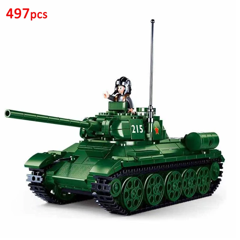 Military WW2 Normandy Landings Cannon Assault Armored Vehicle Battle Tank Car Truck Army Figure Weapon Building Blocks Model Kid