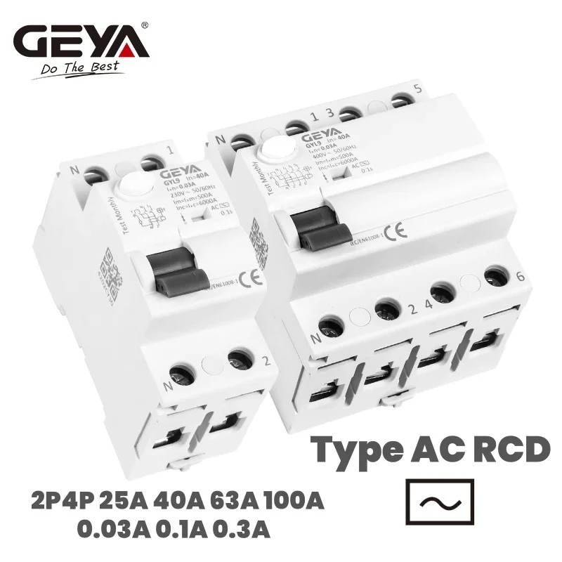 Geya-電磁サーキットブレーカ,gyl9タイプ,ac,rcd,elcb,rccb,electric1p n,3p n,25a,40a,63a,100a,rcd,30ma,100ma 300マ