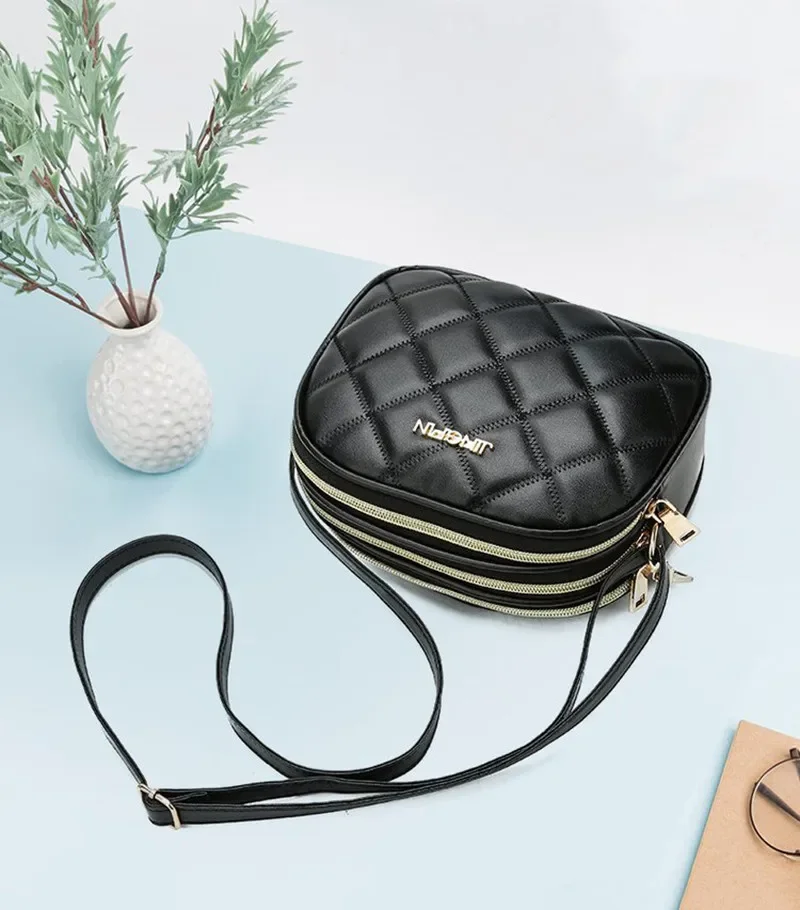 Fashion Handbags for Women Crossbody Shoulder Bag Plaid PU Leather Multi Zipper Small Messenger Bags Purse