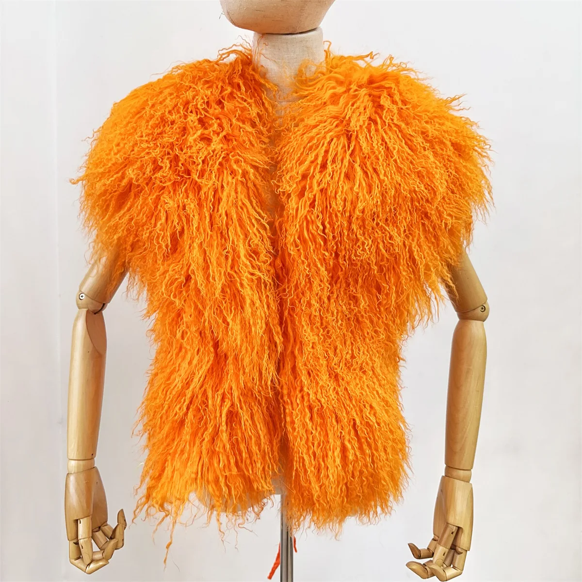 Real Mongolian Fur Vest White Black Fluffy Fashion Sexy Luxury V-Neck Backless Sleeveless Jacket Top Outerwear Coat 2025