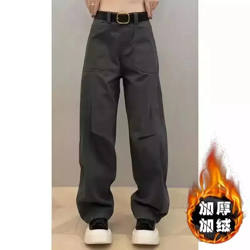 

Женские однотонные брюки с высокой талией, осенне-зимние женские повседневные брюки с изгибом, корейские женские модные комбинезоны, брюки