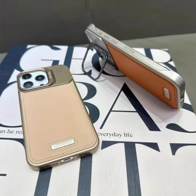 سبيكة عدسة قوس المغناطيسي الجلود بولي PU جراب هاتف آيفون 16 15 14 13 12 برو ماكس زائد 11 أغطية حماية للصدمات