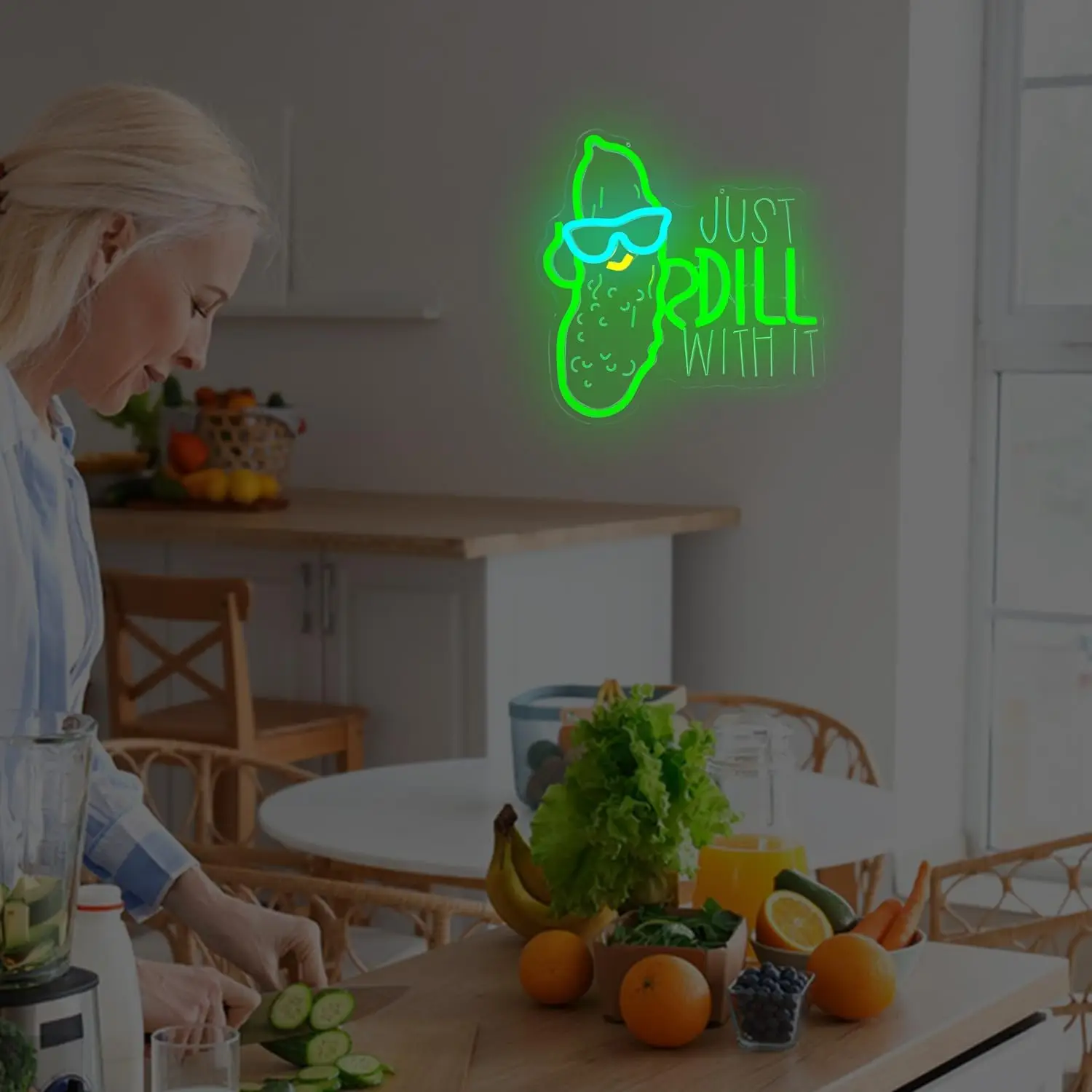 Pickle Neon Sign Just Dill with It LED Neon Light USB Dimmable for Bar Business Restaurant Shop Store Party Kimchi Shop Decor