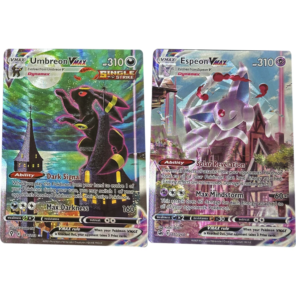 

PTCG Game Collection Cards Espeon Umbreon VMAX Dark Signal English Version Classic Card Refractive Colorful Flash Texture Gifts