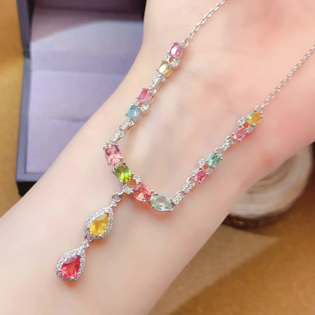 KJJEAXCMY Women's Necklace| Natural Brazilian Tourmaline with S925 silver , electroplated color retention process, high-clarity