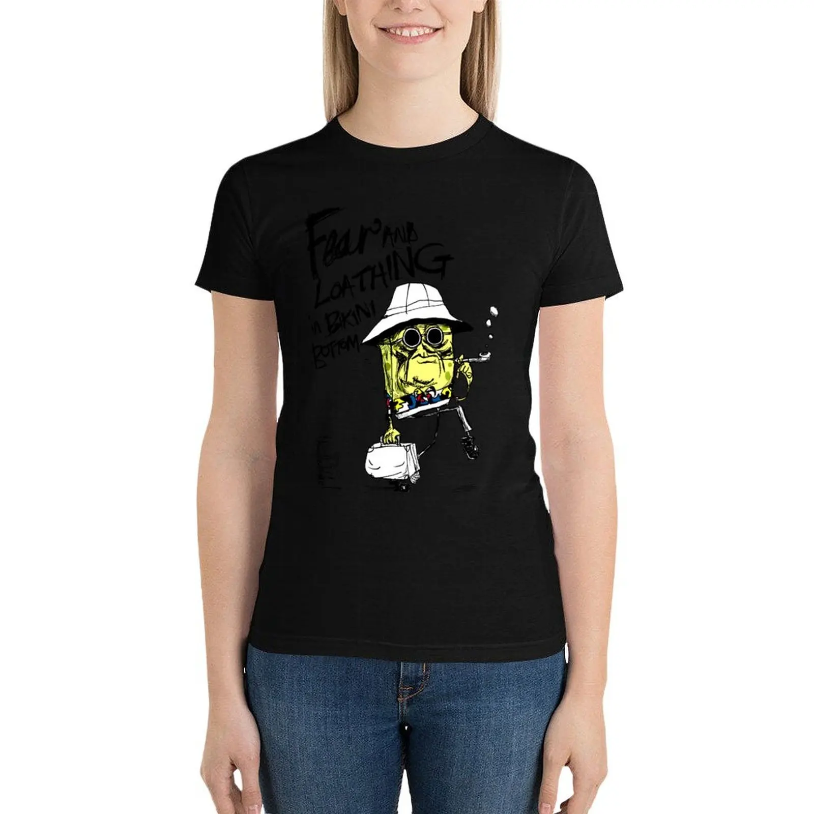 เสื้อยืดแขนสั้นลาย Fear and loathing in Bikini BOTTOM ความงามเสื้อผ้าเสื้อยืดผู้หญิงเกาหลีเสื้อผ้าหน้าร้อน