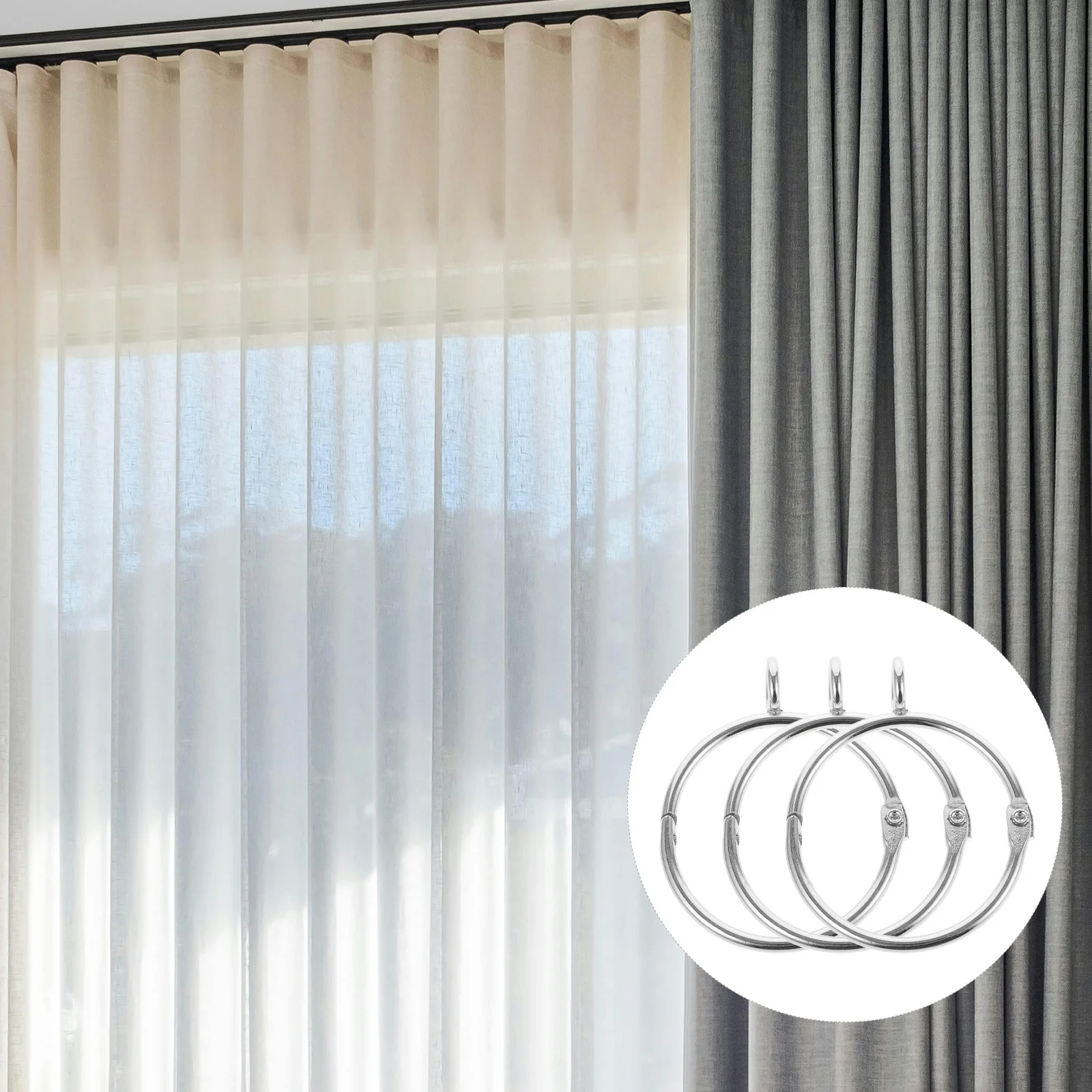 20 قطعة حلقات ستارة العيينة سميكة من الفولاذ المقاوم للصدأ تصميم صامت سهل الشريحة معلقة حلقات ستائر الدش للحمام #2