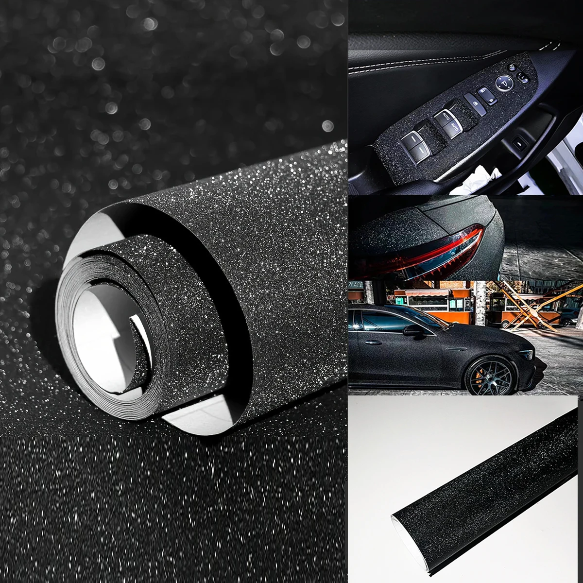 Matte Frosted Sanding Glitter Black Vinyl Wrap Film With Air Release Self Adhesive DIY Car Motorcycle Bicycle Internal External