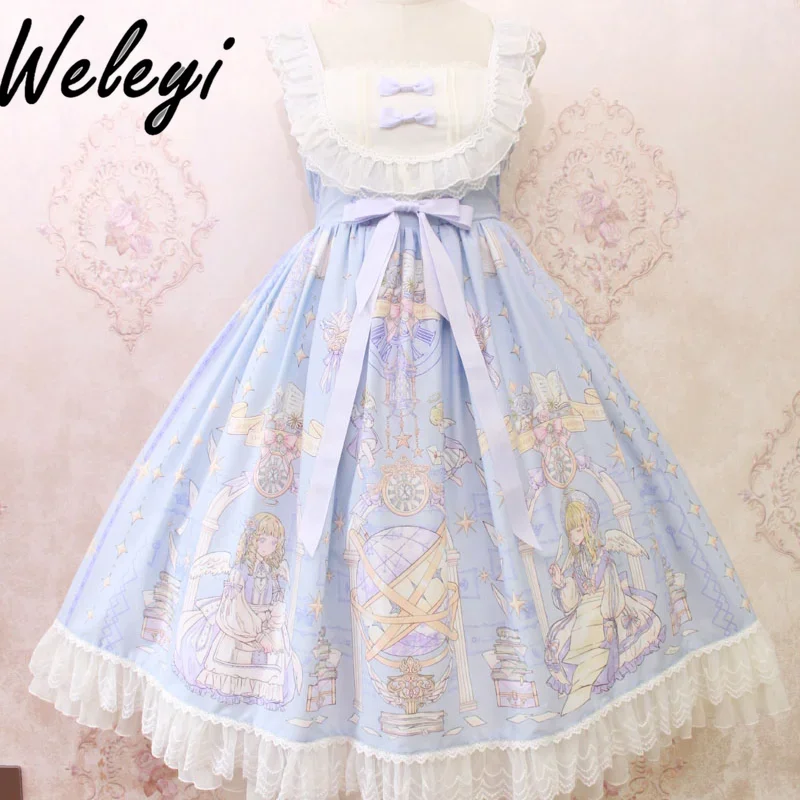 

Lolita Jirai Kei Style Strap Dress Female Angel Handle JSK Lace Bow Bandage Mid Sling Dresses Summer 2024 New Cute Girl Clothes