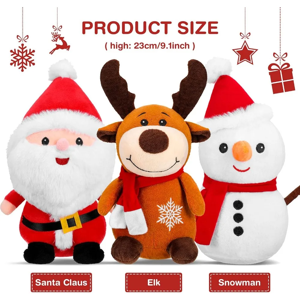 Christmas Plush Toys, Santa Claus Doll, Reindeer Stuffed Animal Snowman Toys, 9 Inch Stuffed Doll for Boys Girls, Christmas Gift