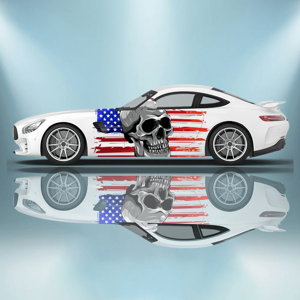 動物の頭蓋骨アメリカ国旗車ビニールラップデカール自己粘着 PVC ステッカートラック SUV 装飾自動車アクセサリーギフトに適しています