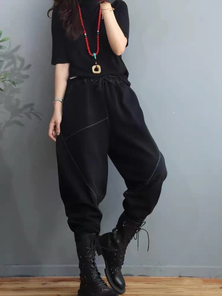 

Большие женские осенне-зимние новые джинсы, корейская версия, толстые бархатные универсальные уличные модные повседневные джинсовые брюки-шаровары