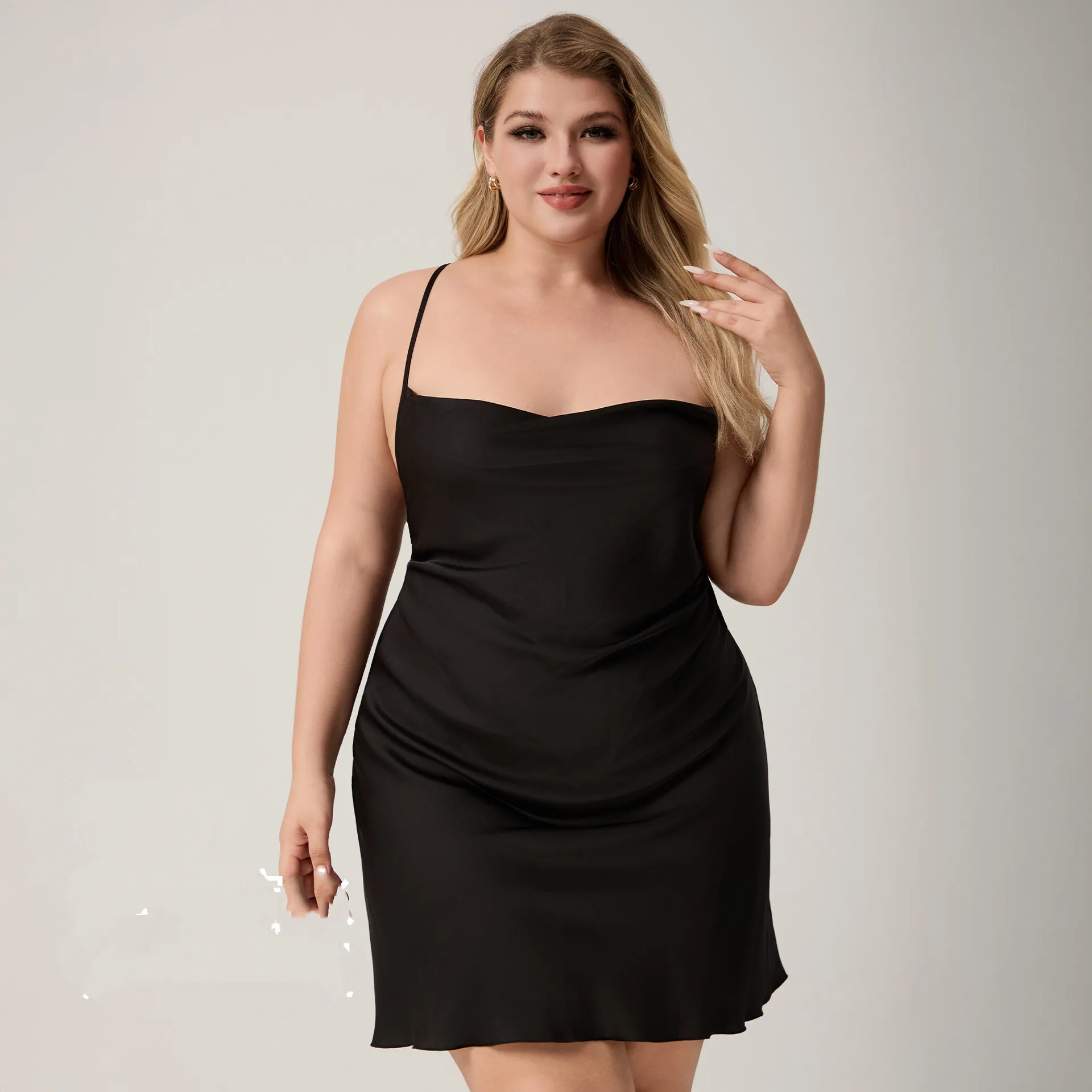 

5XL Female Short Nightgown Sleepwear Sexy Black Mini Nightdress Ice Silk Home Dress Lounge Wear