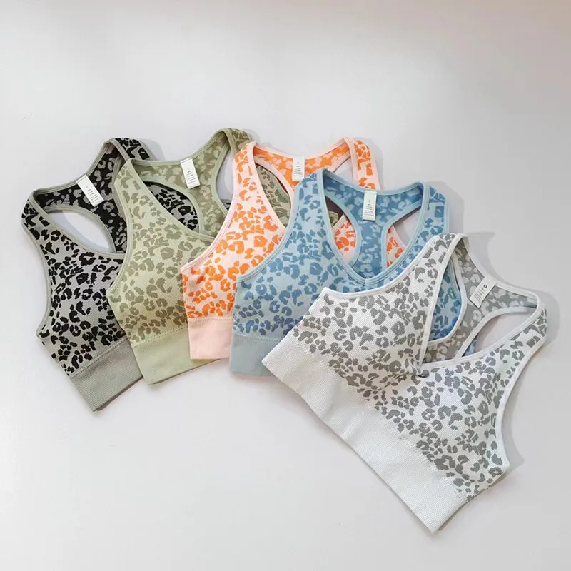 Women's Leopard Print Tank Style Sports Bra, Medium Support, Shockproof Breathable Sweat-Wicking Yoga Gym Running Top