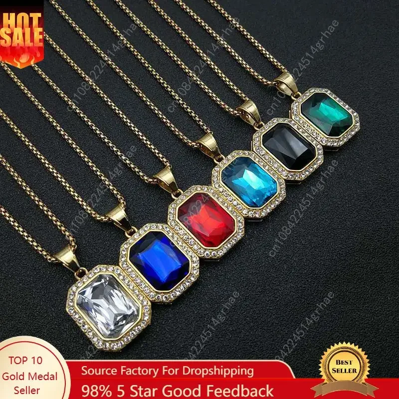 

Hip hop stainless steel Pendant Gold color Rhinestone rhinestone Necklace Drop Shipping