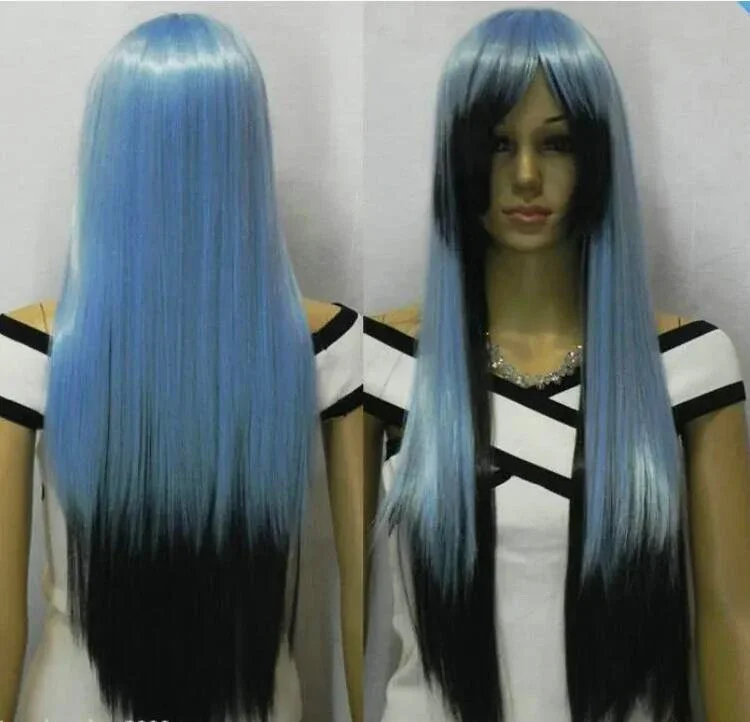 

Cosplay Light Blue + Black Mixed Straight Long Wig