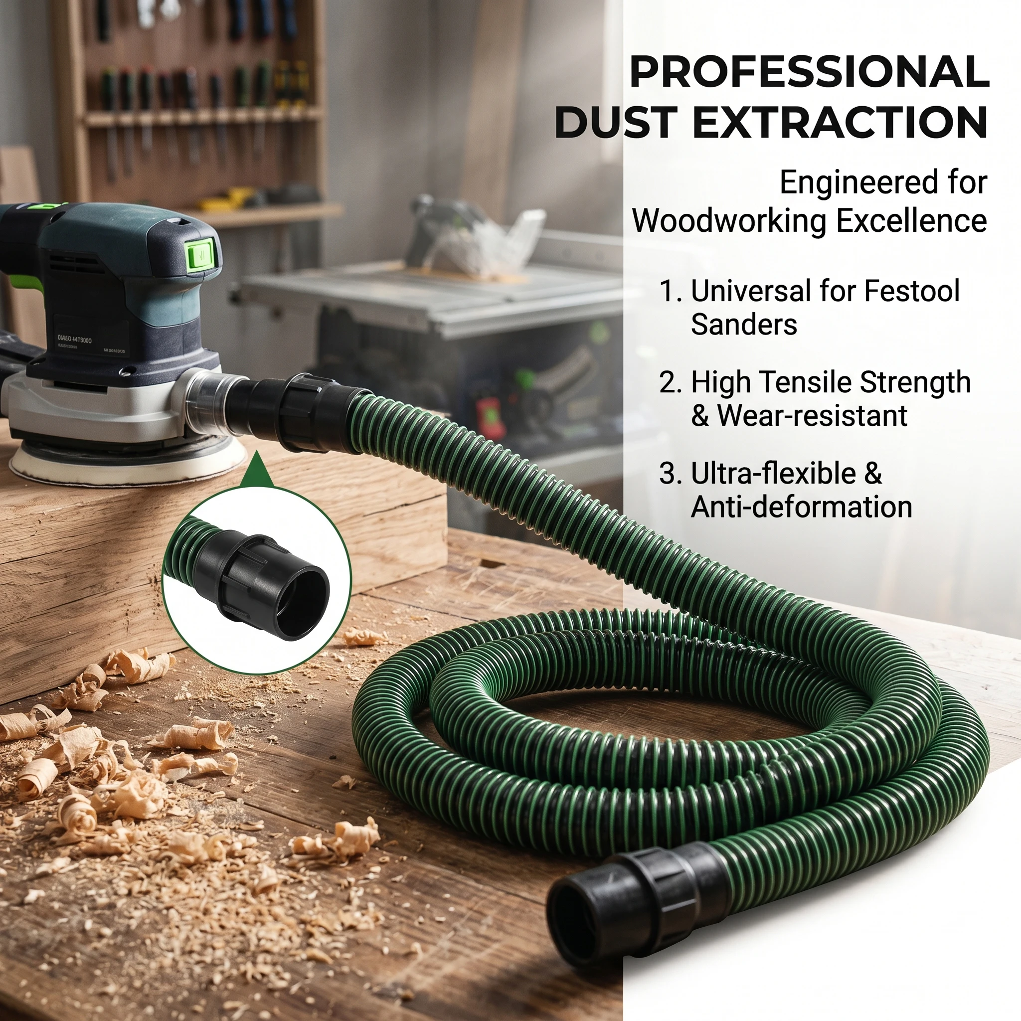 Anti-Static 35mm OD Flexible Corrugated Dust Hose for Woodworking Fits Table/Circular Saws & Sanders - view 3