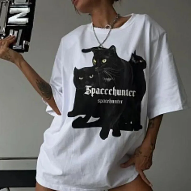 ARTIE | Punk Gothic Tee Streetwear Graphic Tees Women Cat Print 90s Cute Tee Summer Emo Aesthetic Y2k Clothes Vintage Crop Tops