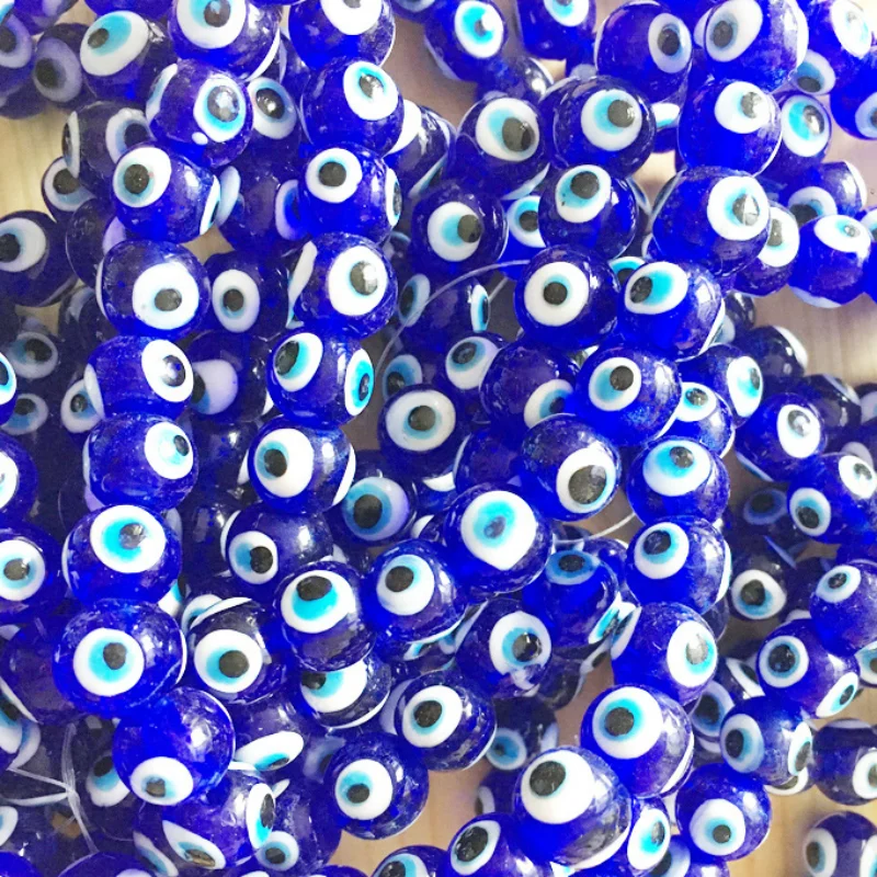 100Pcs 6/8/10/12MM Glazed Glass Turkey Blue Eye 3 Evil Eyes Round Beads For Girl Women Necklace Bracelet Jewelry Making Material