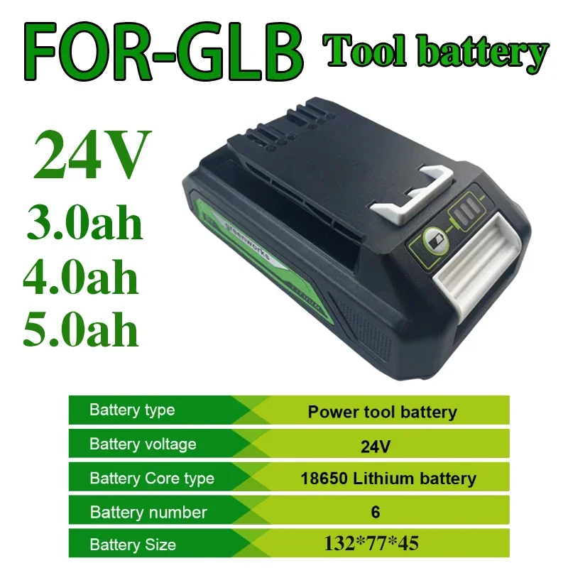 

18650 Battery 24V 3.0Ah, 4.0Ah, 5.0Ah Rechargeable Lithium ion Battery Greenworks Cordless Power Tool Replacement 29842