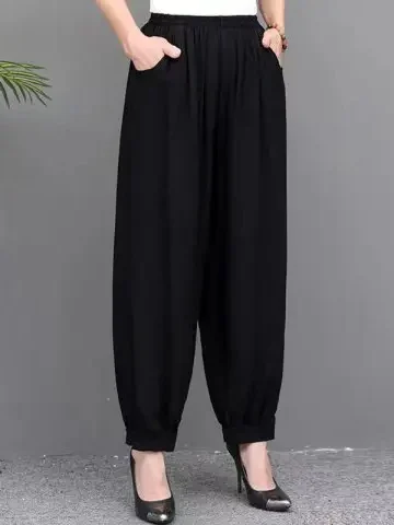 

Loose Casual Summer New plus Size Slimming Hip Covering Pure Color Lantern Pants for Middle-Aged And Elderly Women