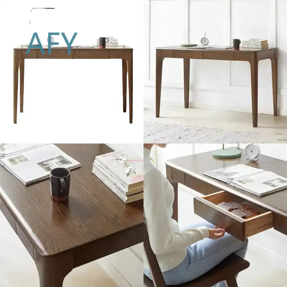 Nordischer Massivholz-Schreibtisch für Kleine Wohnungen, Computertisch aus Eiche, Studiertisch im Japanischen Stil, Holzschreibtisch für Minimalistische Wohnräume