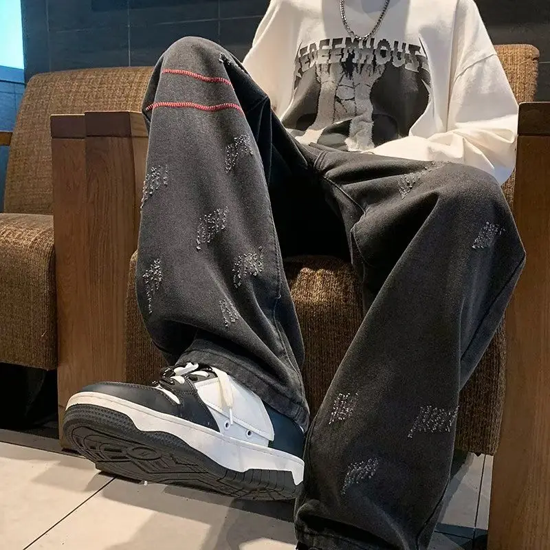 E-BAIHUI Baggy Jeans Men Spring and Autumn Loose High Street Black Jeans for Men American Trend Vintage Men Clothing Trousers