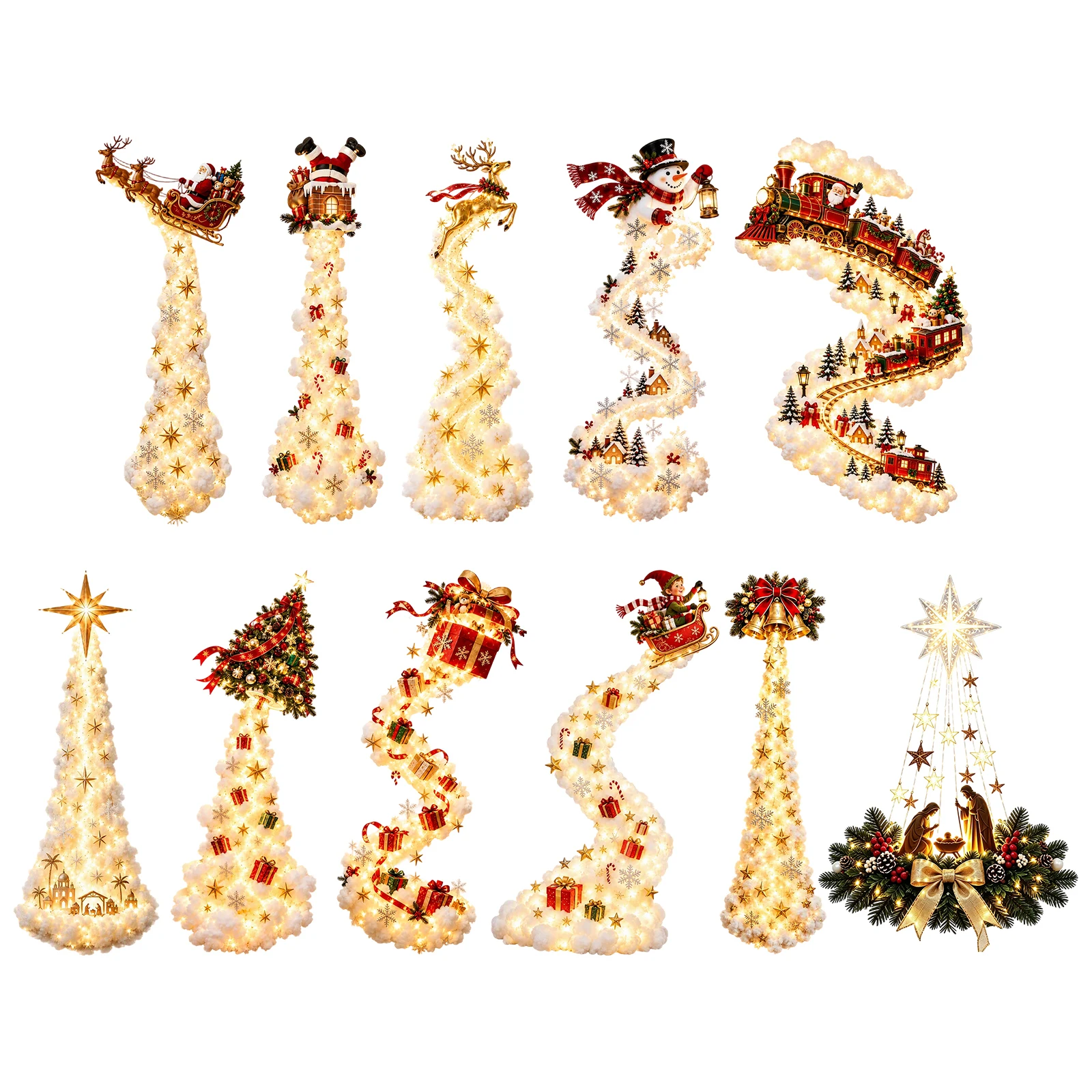 Christmas Indoor LED Wall Decor Light Strip Magic Trail Santa Snowman Reindeer Bell Holiday Atmosphere Lamp 100cm