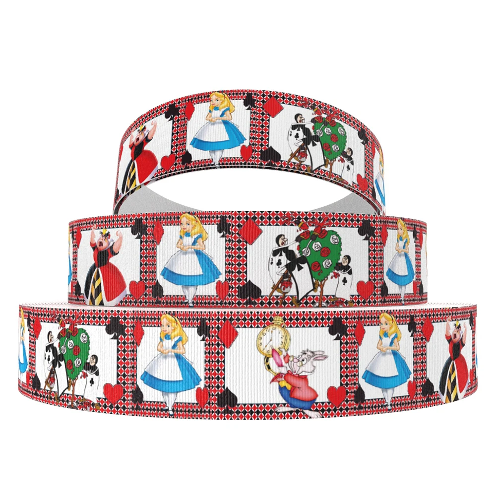 Disney 5 Yards Multi Size Alice in Wonderland Printed Grosgrain Ribbon For Hairbow DIY Craft Supplies Cartoon Ribbons