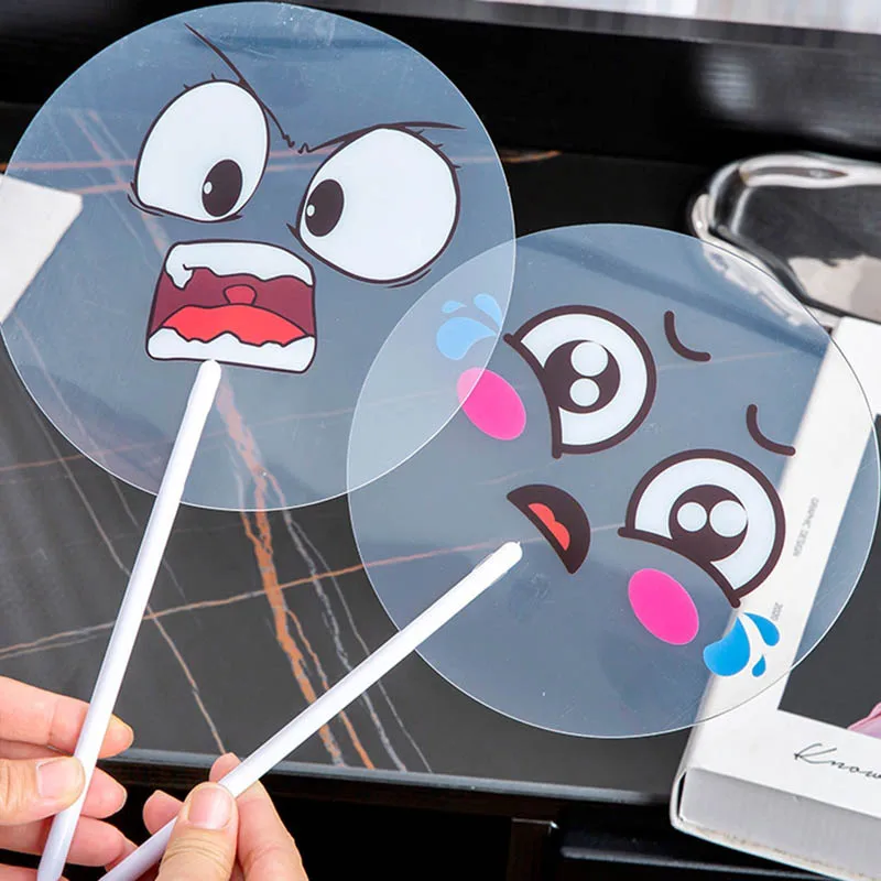 5PCS Funny Cartoon Anime Expression Fan Summer Creative Plastic Handheld Fan Cute Student Party Favours Prank Small Fan Props