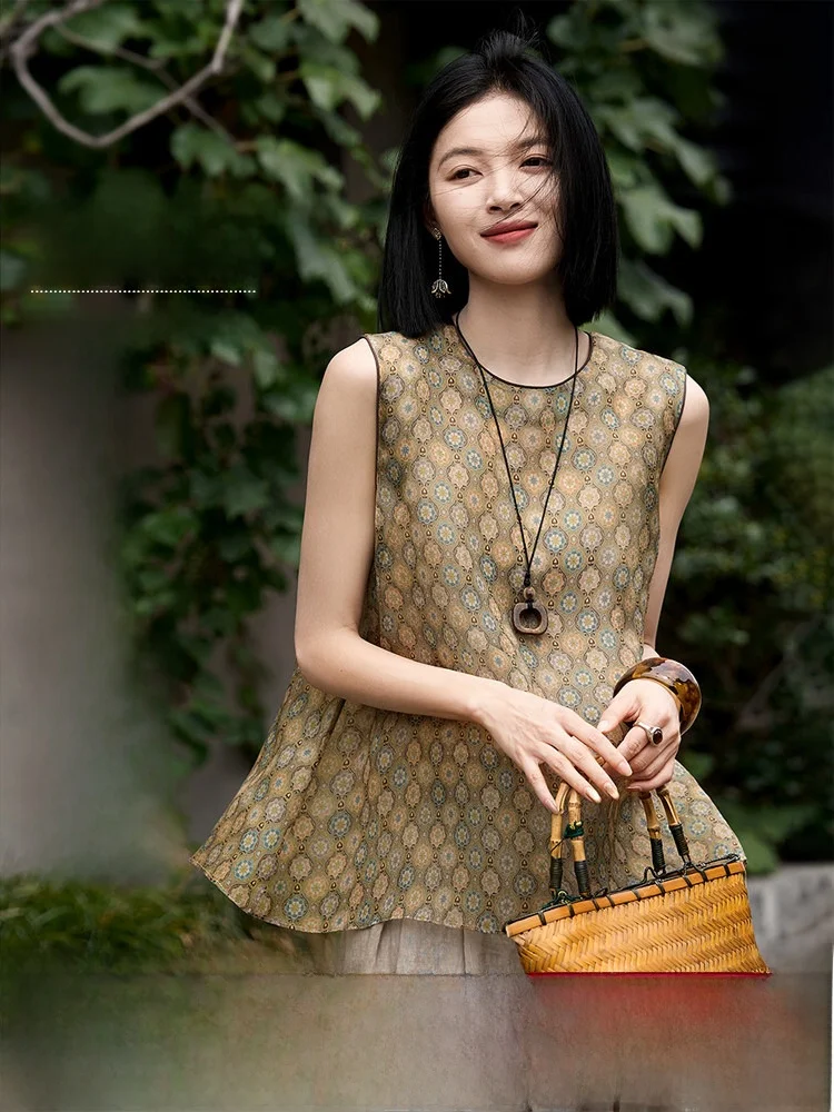 

Silk Eastern Brocade Svel Top Floral Embroidery Transparent Korgan Silk Office Sle Loose Fit round Ne Cool Feeling