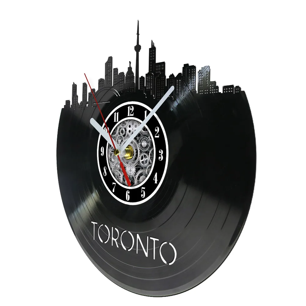 Toronto Skyline Vinyl Record Wall Clock For Living Room Bedroom Canada Cityscape Skyscraper Artwork Decorative Silent Wall Watch