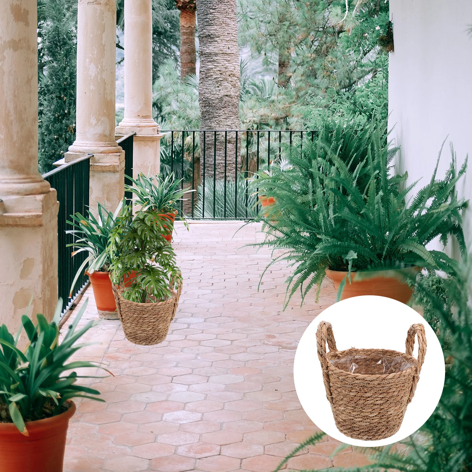 

Flower Baskets Round Storage Decorative Arrangement Supply Planter Floral Woven