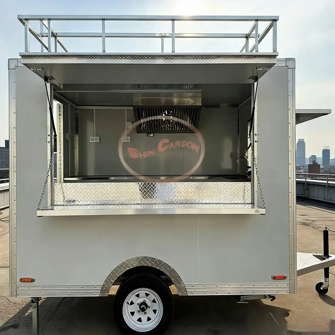 

Commercial Fiberglass Food Truck Mobile Catering Trailer with Hood Sink Equipment for Food Business