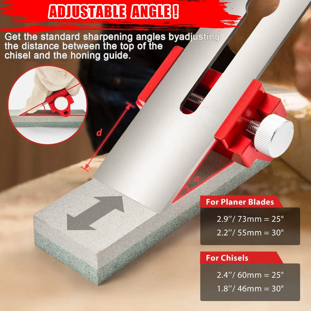 Fixed Angle Sharpener Honing Guide Edge Sharpening Jig for Chisels 0-2.25inches Planer Blades Woodworking Grinding Stone Support