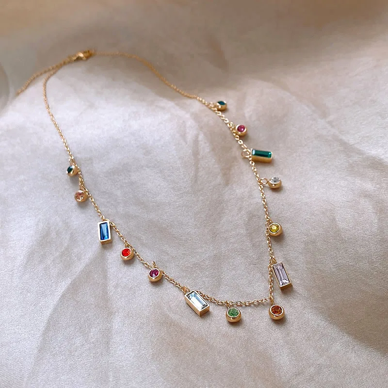 Leichter, luxuriöser Edelstahl, bunter Zirkon, Dopamin, kurze Kragenkette, 2025, farbloser Schmuck für Damen-Halsketten-Zubehör – Detail 7