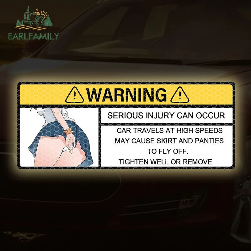 EARLFAMILY Anime Girl Warning Reflective Car Stickers Motorcycle Rear Windshield Decal Occlusion Scratch Waterproof Car Label