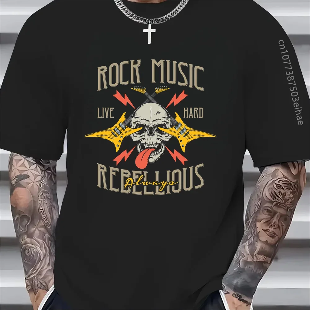 

Retro Skull Head Pure Cotton Men's T-Shirt - Loose Round Neck Short Sleeve Breathable Luxury Casual Daily Commuting Versatile