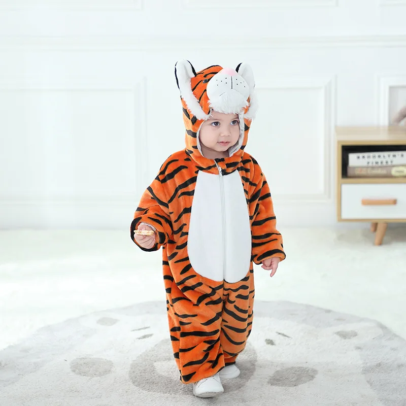 Animal Tiger Baby Clothes Kigurumis Halloween Cosplay Costume Boys Girls Romper Newborn Baby Onesie Jumpsuit Winter Pajamas
