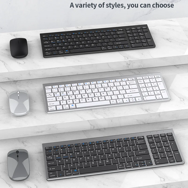 JOMAA Bluetooth&2.4G USB Keyboard and Mouse Set for Laptop Computer ipad Rechargeable Wireless Keyboard and Mouse Combo Slient