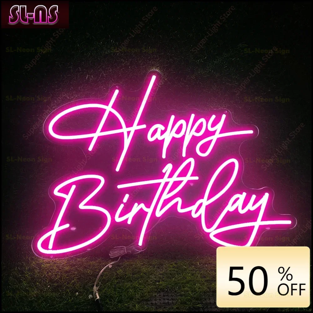 

Large Happy Birthday Sign 50X37cm LED Neon Sign Personalized Gift Party Birthday Neon Sign Wall Decor High 37cm Width 50cm