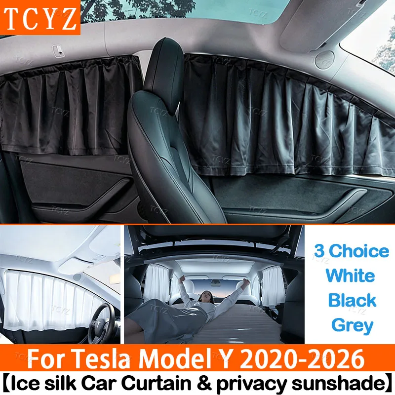 Car Certain Window Sun Shade for Tesla Model Y 2020-2026 Juniper – Ice-Silk Fabric, UV Protection, Privacy Screen for Sleeping