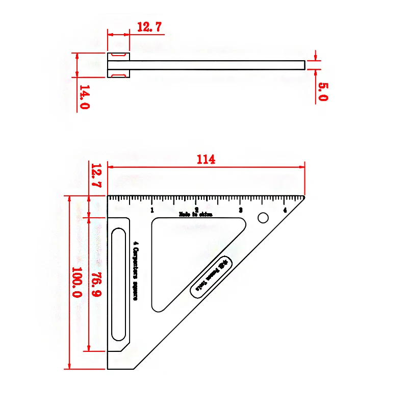 Carpenters Tools Aluminium 4 Inch Triangle Ruler 45/90 Degrees Angle Ruler speed square Marking Line Measuring Woodworking Tools