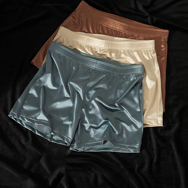 Ice Silk Loose Arrow Pants Mens Satin Luxury Glossy Underwear Sleepwear Smooth Breathable Boxer Shorts Panties Silky Underpants