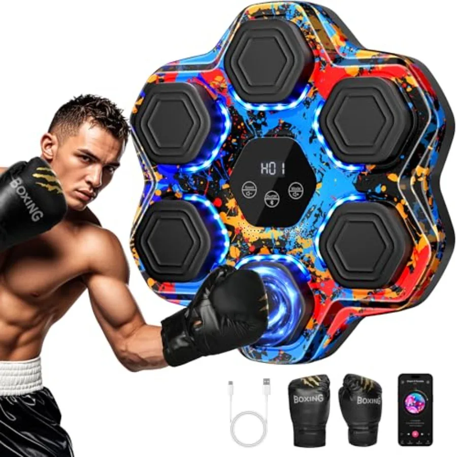 Interactive Music Boxing Machine Wall Mounted Electronic Punching Trainer with Gloves Large Size for Adults 9 Modes 9 Speeds Re