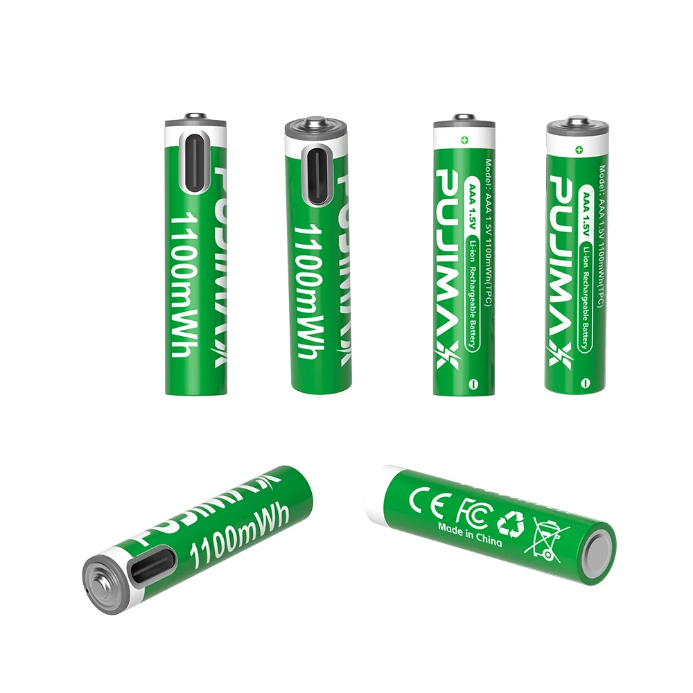 PUJIMAX 4/8/12/16 Stück Li-Ion AAA Wiederaufladbare Batterien USB Lithium-Ionen 1100mWh 1,5V Wiederaufladbare Batterien für Fernbedienungen, Mäuse, Computer, Spielzeug, Uhren, Taschenlampen, Werkzeuge