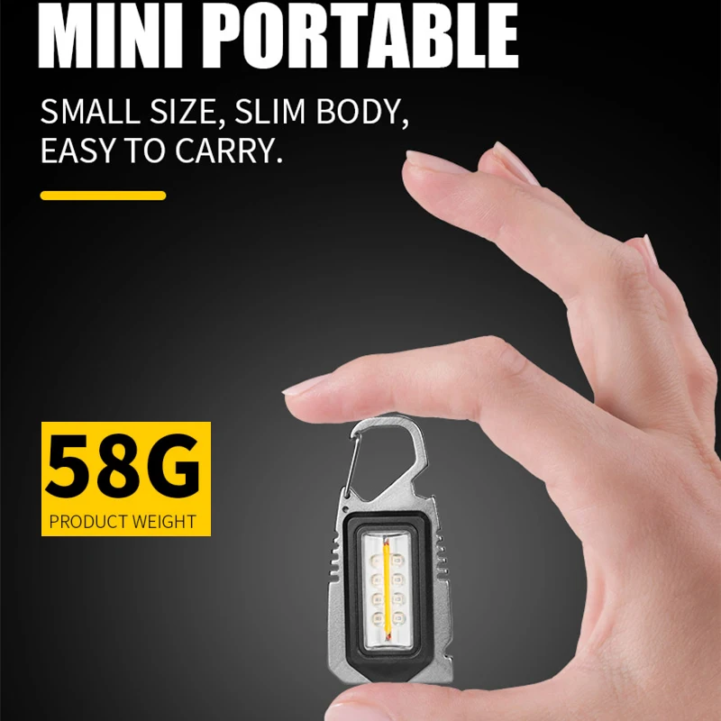 Multifunction Mini LED Flashlight Work Light Portable Pocket Keychain USB Rechargeable for Outdoor Camping Small Light Corkscrew