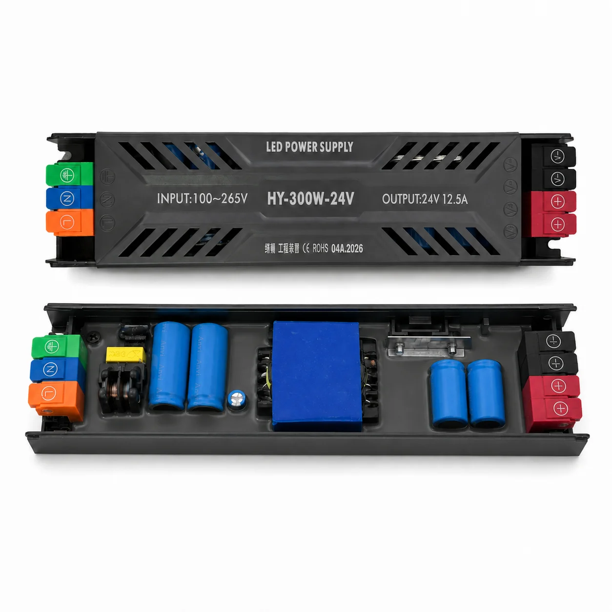 Semi Potted LED Power Supply 12V 24V 60W-300W AC100-265V 400W AC170-265V Tool Free Constant Voltage Driver for Strips Signage